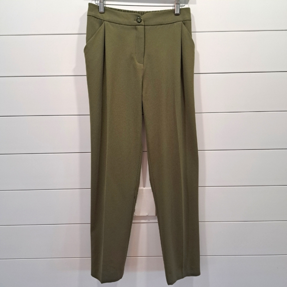 Plenty Monk & Lou Livia Olive Green Classic Minimalist Office Trousers Womens 6